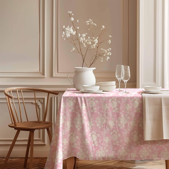 Tablecloth, Anna Maria Garthwaite, Spitalfields, 1752 - 1753, Rose Pink tablecloth, Vintage flower pattern, 100% linen