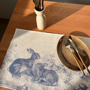 Easter placemats, Toile de Jouy Rabbit, linen placemats, Easter table decor, Easter rabbit, Toile de Jouy, 100% linen, Europe image 6