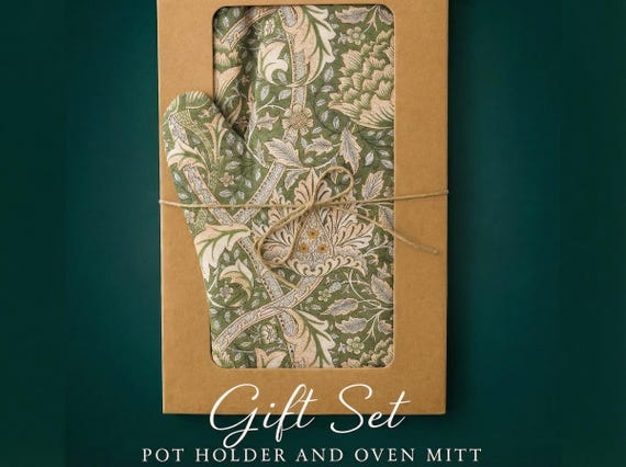 Gift set, Pot Holder and Oven Mitt, William Morris, Windrush, kitchen accessory, kitchen decoration