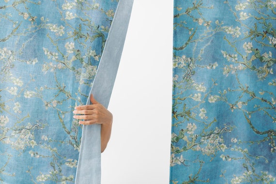 Curtains, Van Gogh, Almond Blossom, 4 colors, linen curtains, 100% linen, rod pocket, Custom curtains, window curtains