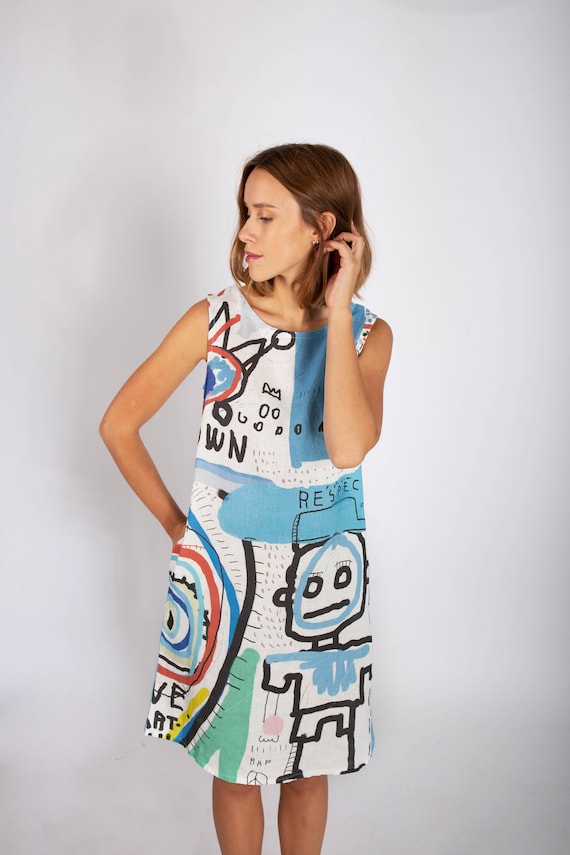 Linen dress, Respect, Street art, graffiti, street wear, urban dress, linen women dress, 100% linen, custom size, wholesale dress,