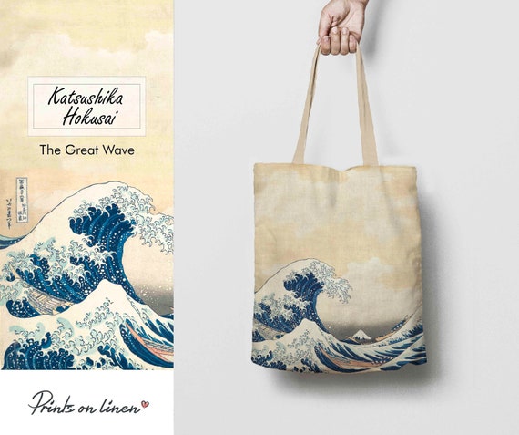 Tote bag, Hokusai, The great wave, linen bag, art print, birthday gift, shoulder bag, teacher bag, vintage bag, street bag