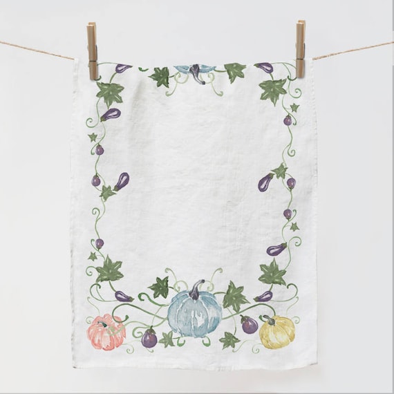 Tea towel, Halloween, pumpkins, towel, linen towel, kitchen towel, dish towel, kitchen decor, housewarming gift, personalized towel