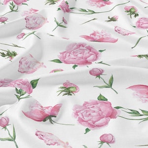 Linen fabric, Peonies, Fabric by yard, Fabric by meters, 100% linen, Fabric wholesale, Crafting fabric