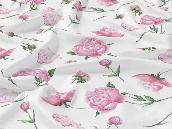 Linen fabric, Peonies, Fabric by yard, Fabric by meters, 100% linen, Fabric wholesale, Crafting fabric