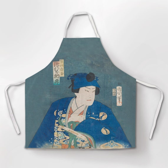 Apron, The Actor Sawamura Tosshō II as Ashikaga Yorikane by Toyohara Kunichika, apron wholesale, cross back apron, apron with pocket