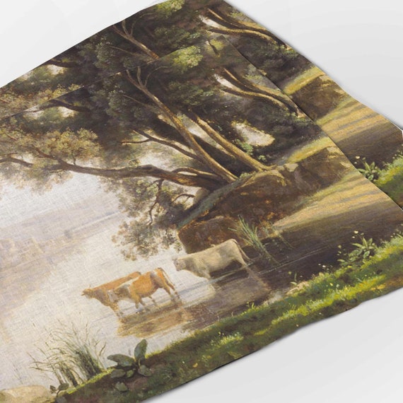 Placemats set, Jean-Baptiste, Italian Landscape, linen placemats, 100% linen, vintage placemats, art print