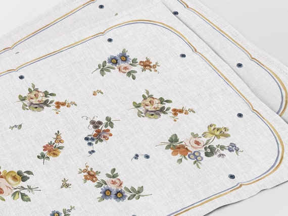 Placemats set, Jacques-François Micaud, Porcelain Salad Bowl, 1775, linen placemats, wedding gift, custom placemats, 100% linen fabric