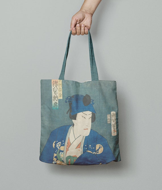 Tote bag, The Actor Sawamura Tosshō II as Ashikaga Yorikane by Toyohara Kunichika, Japanese art, Utamaro, linen tote, 100% linen