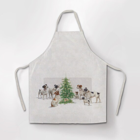 Apron, Christmas, Carl Reichert (Austrian, 1836-1918), linen apron, Christmas apron, vintage dog print