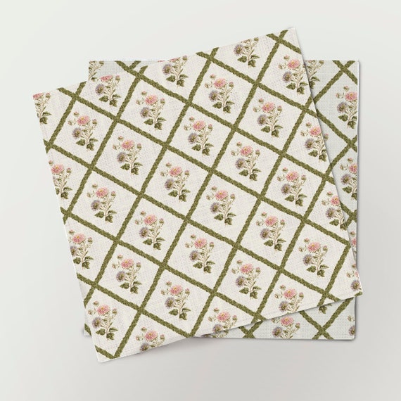 Napkins set, Aster, flower print, 100% linen, dinner napkins, lunch napkins. matching linens, linen napkins, vintage napkins, vintage decor