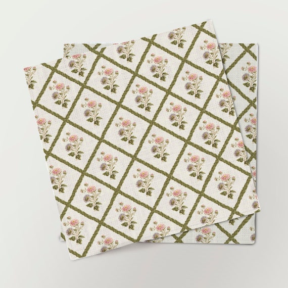 Napkins set, Aster, flower print, 100% linen, dinner napkins, lunch napkins. matching linens, linen napkins, vintage napkins, vintage decor