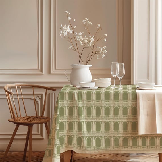 Architectural Arch Print Linen Tablecloth, European Inspired Dining (100% Linen)