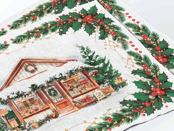 Placemat Set, Magic of A Snowy Christmas, Christmas Print, Holiday Decor
