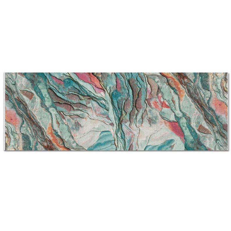 May include: Abstract art print featuring a swirling pattern of teal, blue, pink, and orange colors. The colors are layered and blended to create a unique and dynamic design.