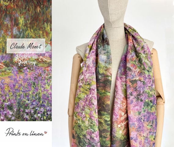 Women scarf, Garden at Giverny, Claude Monet, Linen women scarf, Linen scarf, 100% linen, pure linen scarf