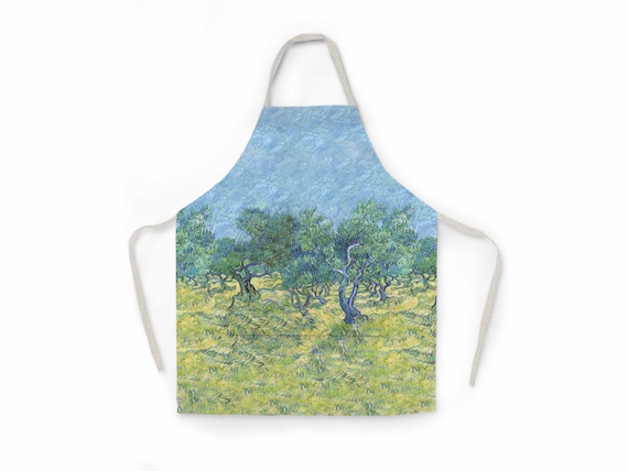 Linen apron, Van Gogh, Olive Grove, personalized apron, kitchen apron, apron with pocket, linen apron, aprons, retro apron, chef apron