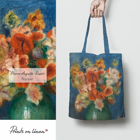 Tote bag, Bouquet, Pierre - Auguste Renoir, tote pattern, bag flowers, vintage tote, linen tote, boho tote, eco tote, natural tote