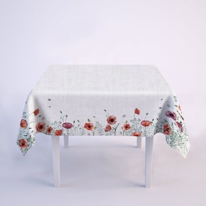 Linen tablecloth, Summer party decor, rectangle tablecloth, Poppies art, 100% linen fabric