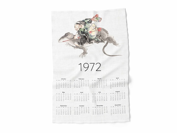 Calendar Towel, Rat year towel, Rat year, Zodiac Tea Towel, linen towel, 100% linen