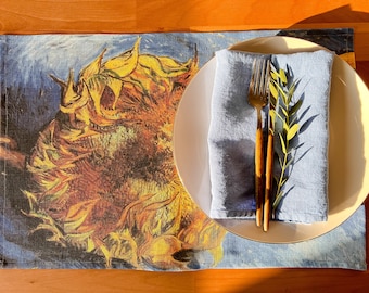 Van Gogh Sunflowers Linen Placemats Set, Handmade