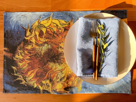 Placemats sets, Van Gogh, Sunflowers, linen placemats, 100% linen, Vincent van Gogh, fabric placemats