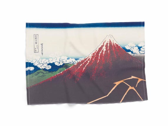 Kitchen towel, linen towel, Sanka Hakuu by Katsushika Hokusai, dish towel, 100% linen, custom print towel
