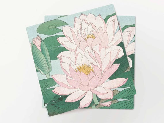 Napkins set, Ohara Koson, Water Lily, fabric napkins, 100% linen