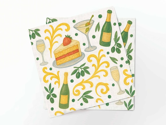 Napkins set, Toast & Treats, Party napkins, wedding napkins, Happy Birthday napkins, 100% linen