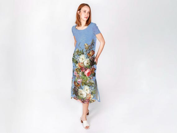 Linen dress, Gerard van Spaendonck, 100% linen, Floral Vintage linen dress