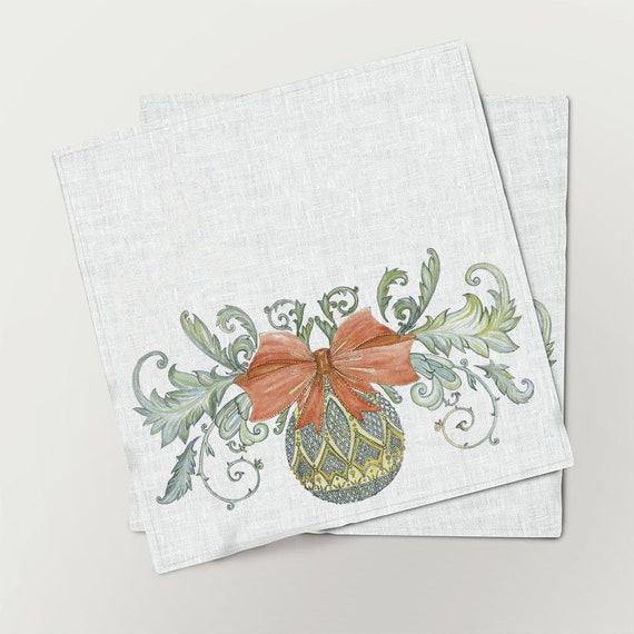 Napkins set, Christmas 1920, Art deco Christmas, Vintage napkins, 100% linen, linen napkins, hand made in Lithuania