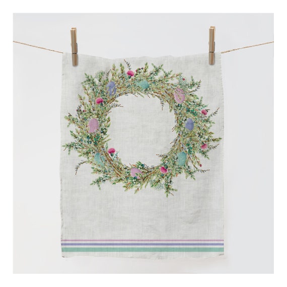 Linen towel, Easter Wreath, Mother's day gift, 100% linen, party decor, Easter table decor, Easter decor, Spring table decor