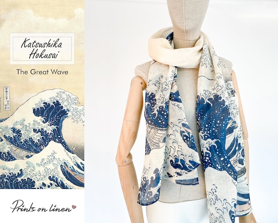 Women scarf, Great Wave, Linen scarf, Katsushika Hokusai, linen women scarf, Hokusai Great Wave, Summer scarf