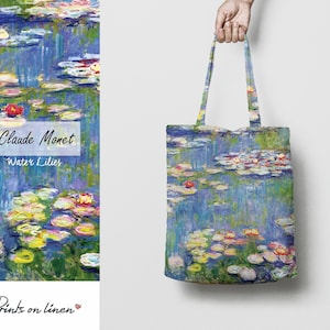 Tote bag, Monet, Water Lilies, linen bag, art print, custom tote bag, 100% linen fabric