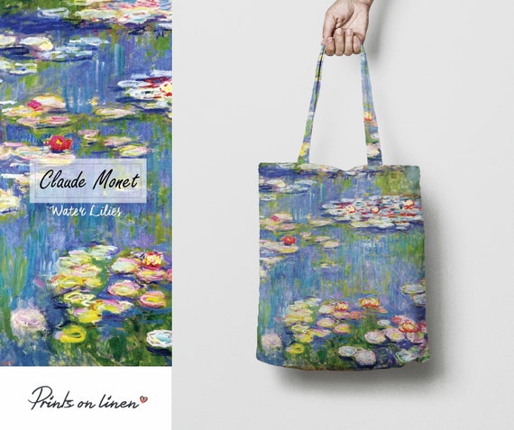 Tote bag, Monet, Water Lilies, linen bag, art print, custom tote bag, 100% linen fabric