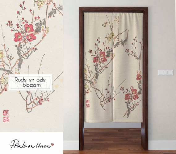 Noren curtain, Japanese Noren, Bloesem, wall tapestry, door curtain, 100% linen, panel curtain, closet cover, window curtains