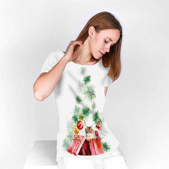 Christmas shirt, Linen top, Holiday outfit, 100% linen