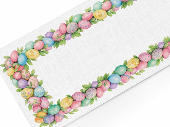 Pastel Easter Eggs Linen Table Runner, Easter Decor
