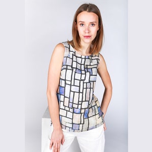 Linen top, Piet Mondrian, Composition, Linen shirt, linen blouse, Mondrian shirt, sleeveless shirt, women shirt, shirt print, Art shirt