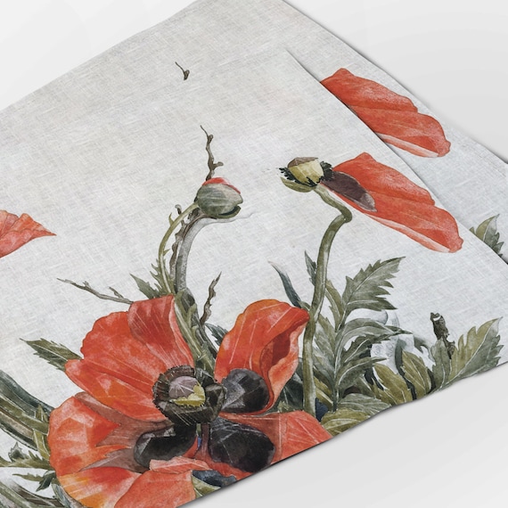 Placemats set, Red Poppies 1929, Charles Demuth, linen placemats, Poppies, Poppies table runner, Poppies flowers, Poppies painting