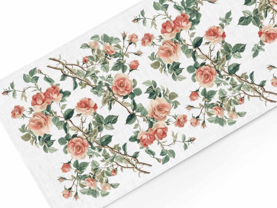 Table runner, Wild Roses, linen table runner, wedding gift, wedding table decor