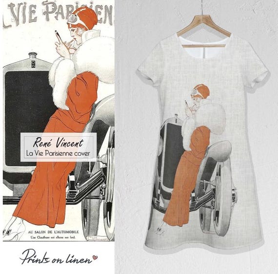 Linen dress, Rene Vincent, La Vie Parisienne cover, 100% linen