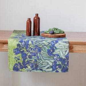 Van Gogh Irises Linen Table Runner, Dining Decor