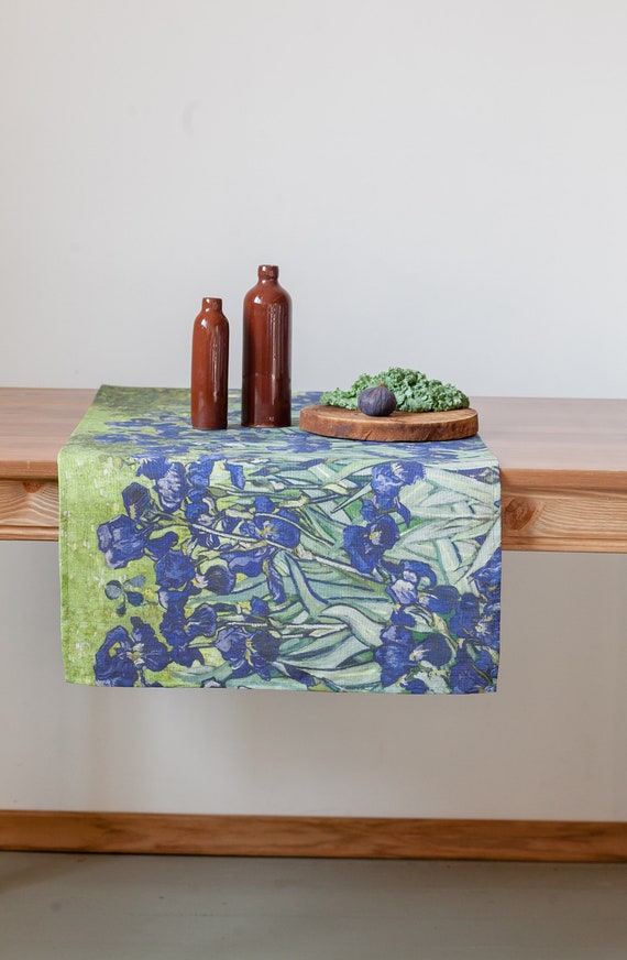 Vincent van Gogh, Irises, table runner, table top decor, linen table runner, dining table decor, Van Gogh lovers gift,