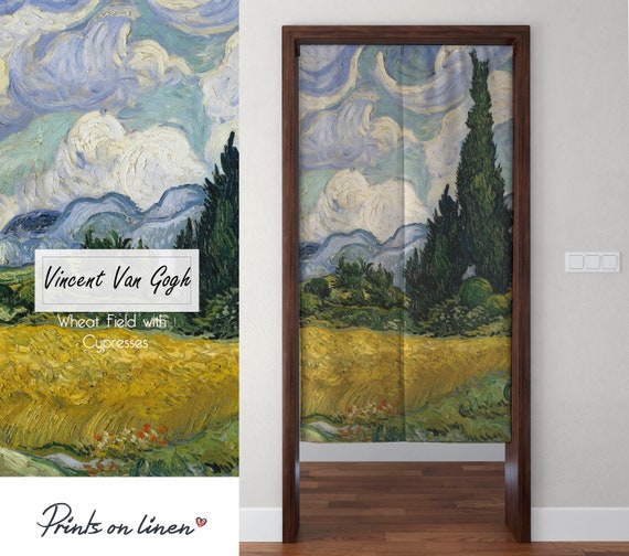 Noren curtain, Japanese Noren, Vincent van Gogh, door curtain, 100% linen, panel curtain, closet cover, window curtains linen