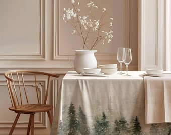Mantel navideño, Paisaje navideño mágico, mantel de lino, Navidad vintage, idea de regalo, mantel rectangular, mantel festivo