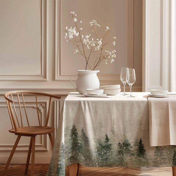 Mantel navideño, Paisaje navideño mágico, mantel de lino, Navidad vintage, idea de regalo, mantel rectangular, mantel festivo