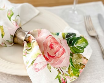 Floral Linen Napkins Set, Eternal Bloom Print