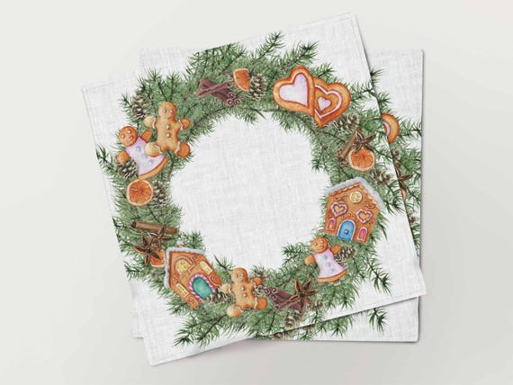 Napkins set, Gingerbread, linen napkins, Holiday decor, Christmas napkins, Christmas decor, 100% linen, Yule napkins, Winter napkins