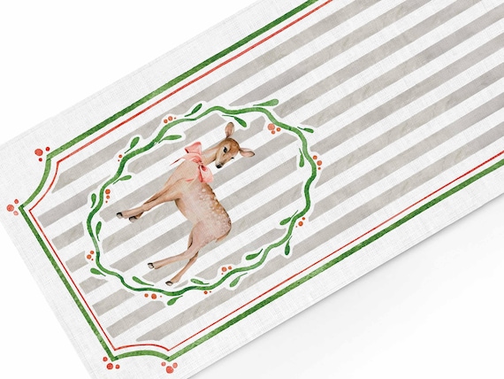 Table runner, Deer & Cheer, Christmas table top, Christmas decor, Holiday table linens, 100% linen, linen table runner